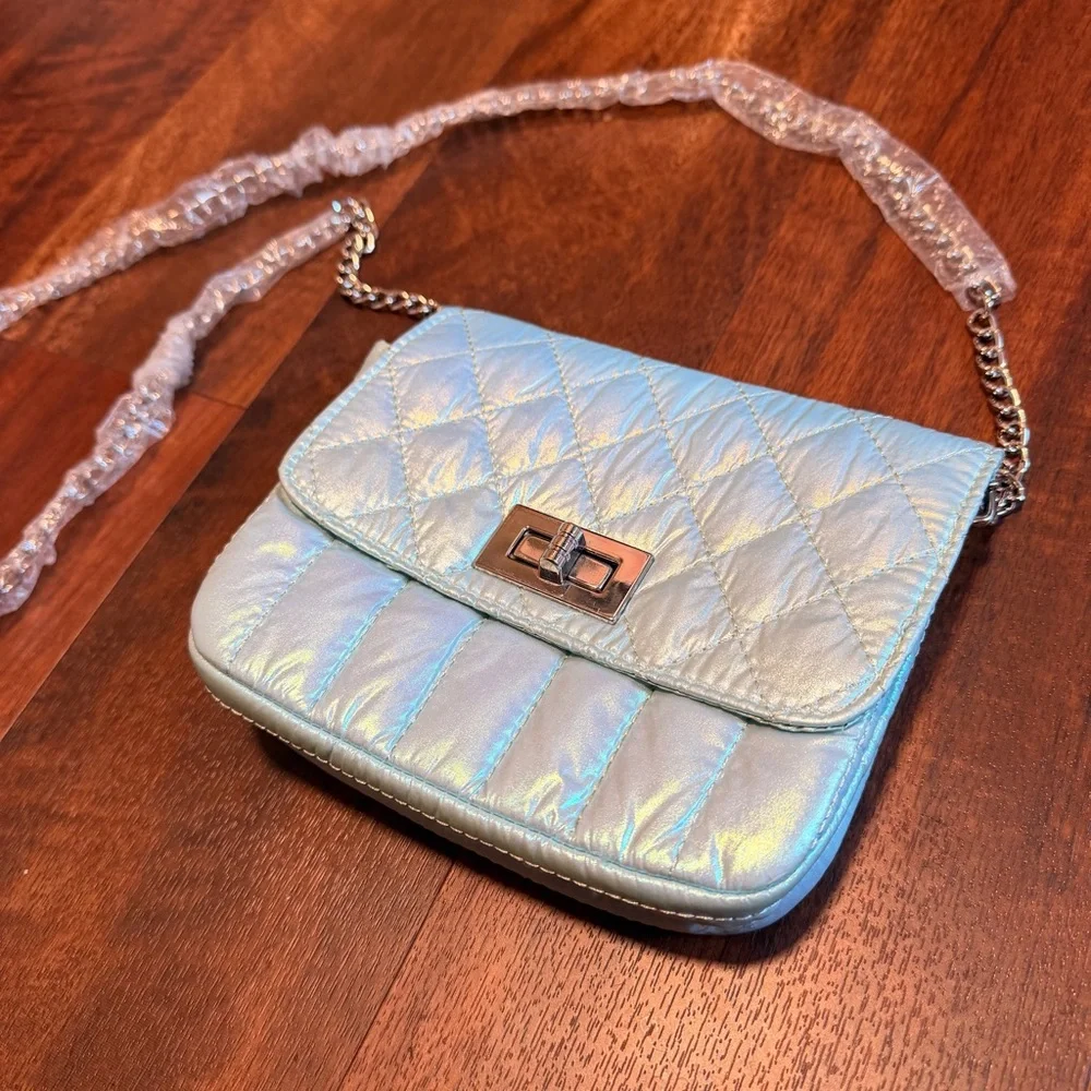 Iridescent Blue Quilted Crossbody Bag - Picture 2 of 6